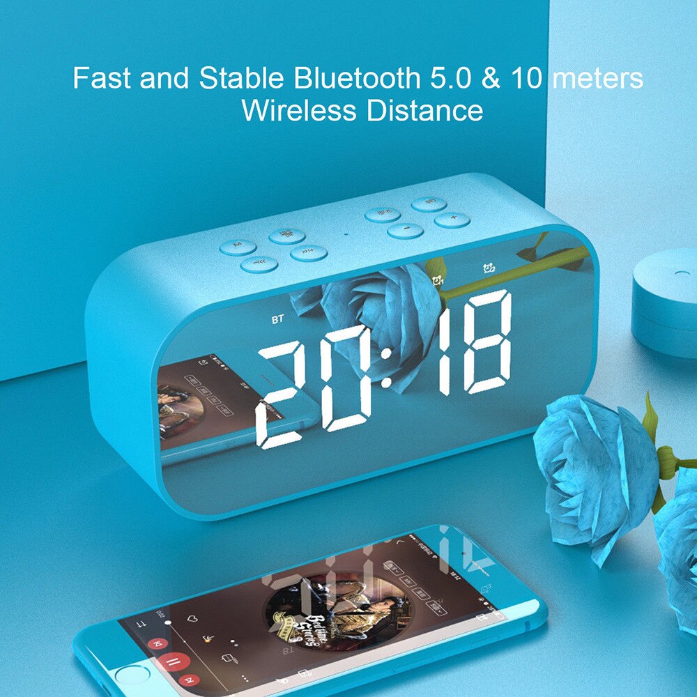 Digital Alarm Clock Bluetooth 5.0 Stereo Speaker LED Mirror AUX TF Music Player Time Display Clock Alarm Loudspeaker Z520