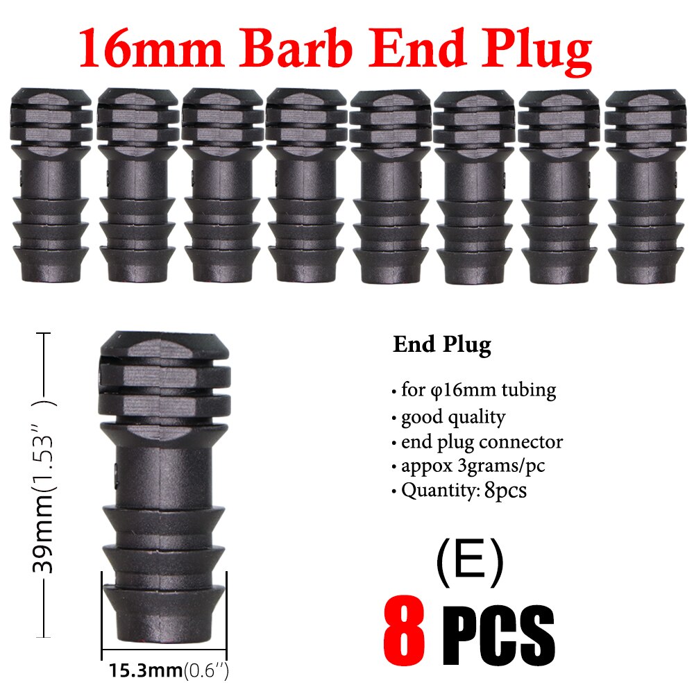 Garden Irrigation 16 20 25mm Tubing Barbed Connector Fitting Tee Elbow Couplings End Plug Shut Off Micro Drip Hose Adapter: EX8PCS