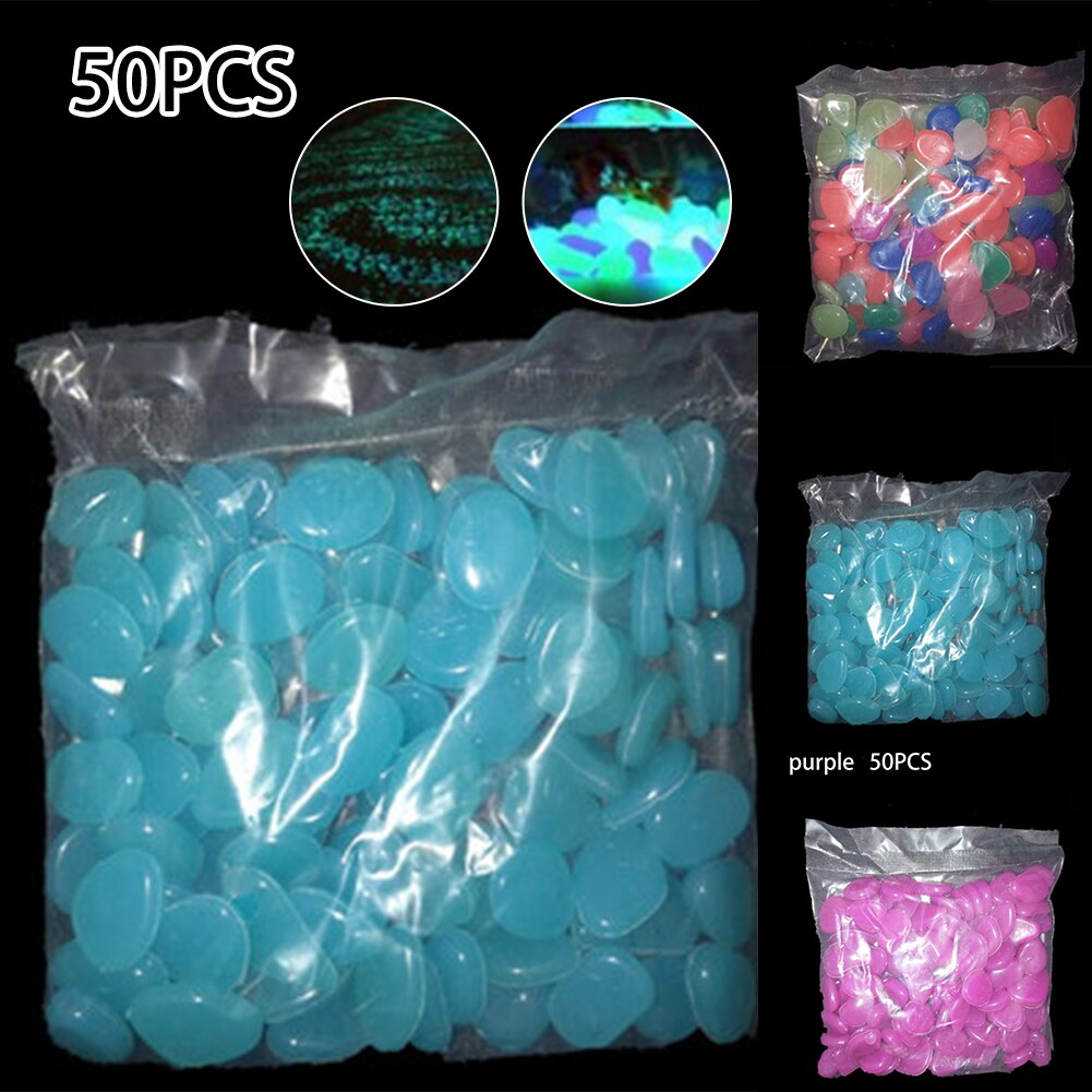 50PCS Luminous Stone Luminous Stone Gardening Aquarium Landscaping Cobblestone Blue Purple 50*Fluorescent Pebble Stones