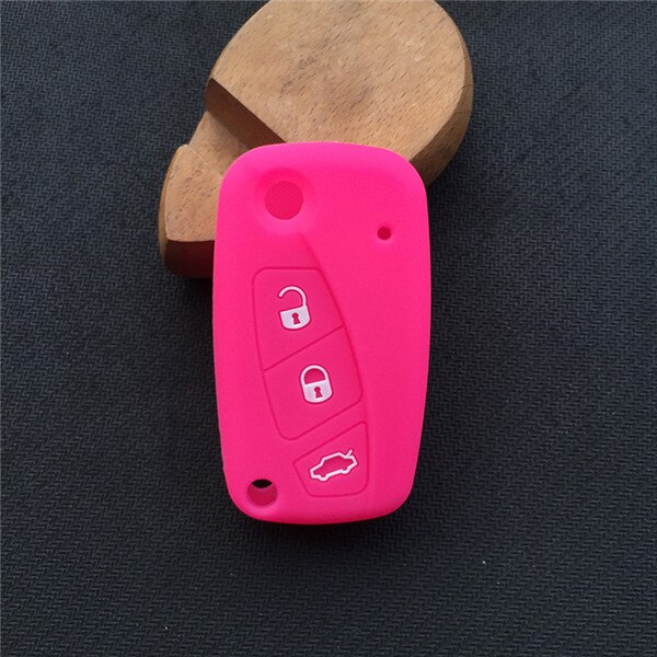 ZAD 3 buttons silicone Rubber car key cover case holder for FIAT Panda Stilo Punto Doblo Ducato Minibus Grande Bravo 500 key fob: rose