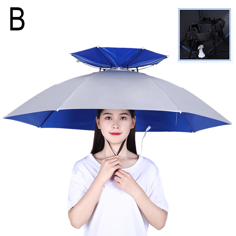 Chapeau de parapluie de pluie portable, anti-soleil, imperméable, casquette de tête de camping, pare-soleil extérieur, vêtements de sauna, chapeaux, 115cm: Black