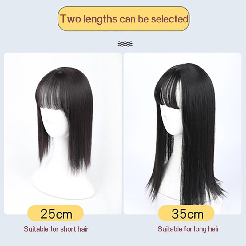 AILIADE Women 2 Clips In One Piece Hair Extension Long Straight Hair Extension Synthetic Topper Hair Piece With Bangs