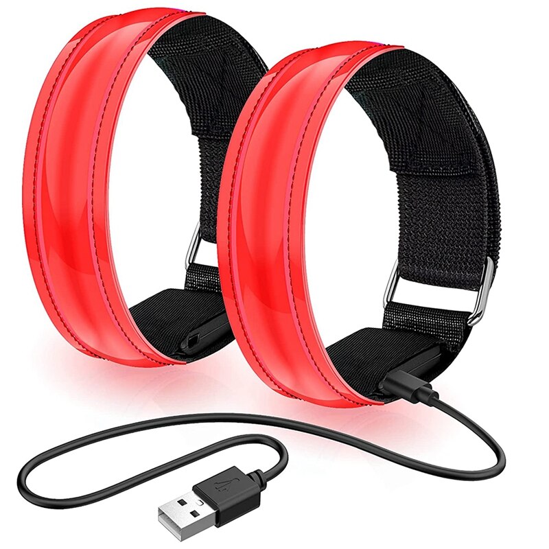 Jabs 2er- pack wiederaufladbare led-armbänder, reflektierende usb-armbänder, laufarmbänder für joggen und sport: Rot