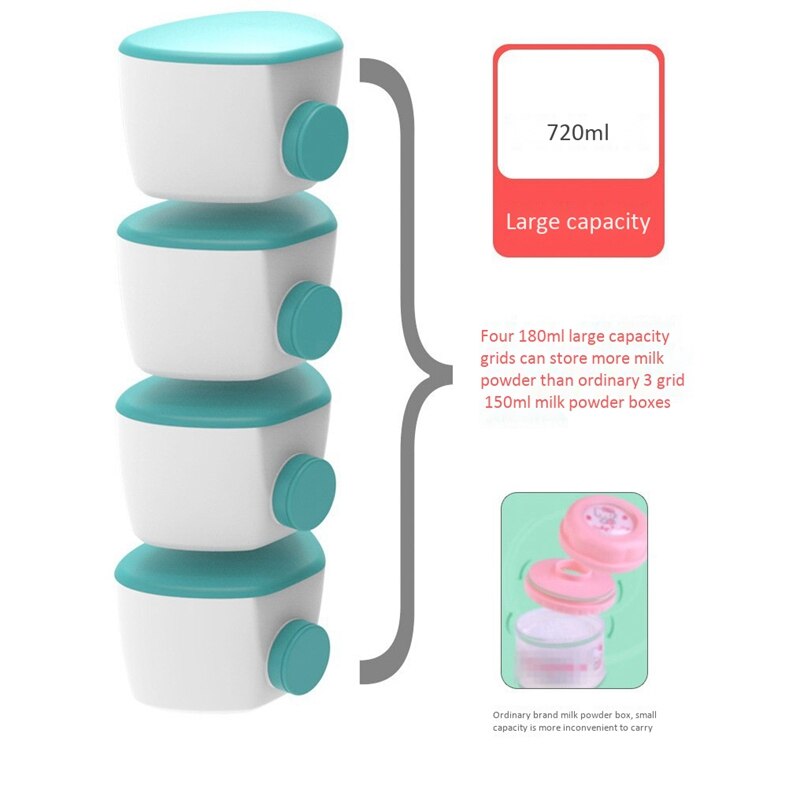 Baby Milk Powder Dispenser Portable PP Container for Children Four-Grid Storage Box Sealed Feeding Box