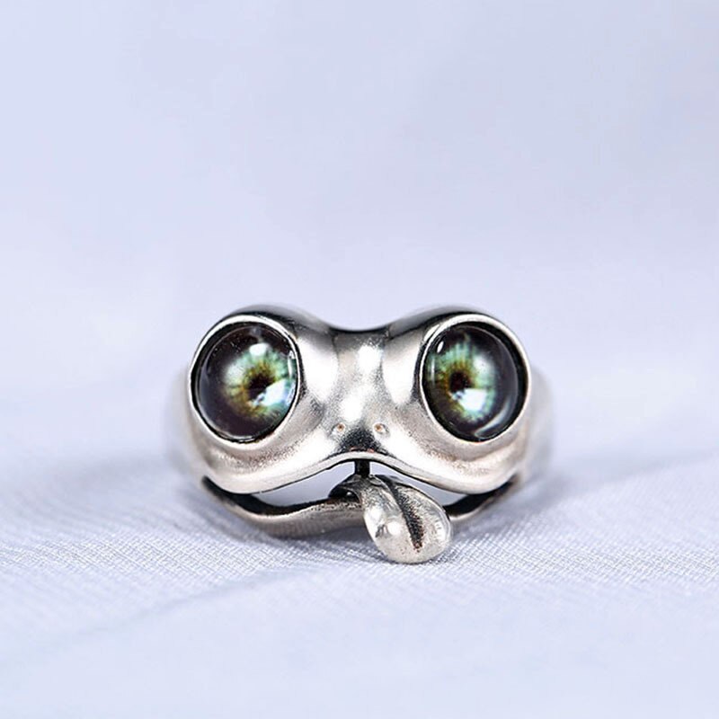 Niedliche froschringe mit herausgestreckter zunge für damen und mädchen, große froschaugenringe, verstellbare offene manschettenringe, Party-fingerringe, gotisch-schmuck, bague