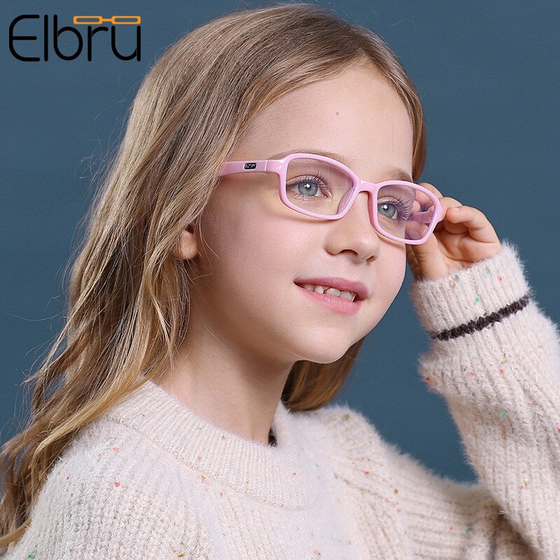 Elbru firkantet anti-blåt lys børnebriller optisk stel børn bløde gennemsigtige briller moderigtigt silikonemateriale briller