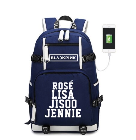 WISHOT KPOP, mochila coreana Blackpink Jennie Lis, mochila de hombro, bolsa de viaje para la escuela para adolescentes, bolsas casuales de carga USB para ordenador portátil: blue6