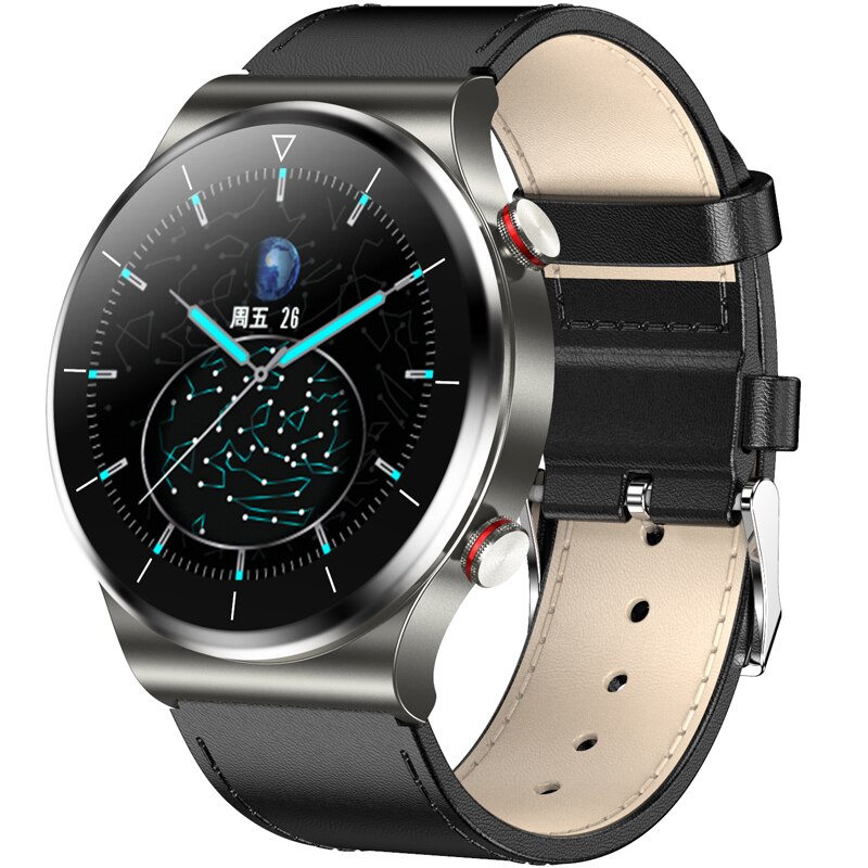 Reloj Inteligente hombre Smartwatch Männer Bluetooth Anruf Android voll berühren Clever Uhr Mann Für Xiaomi Iphone Huawei GT 2 Profi: Schwarz Leder