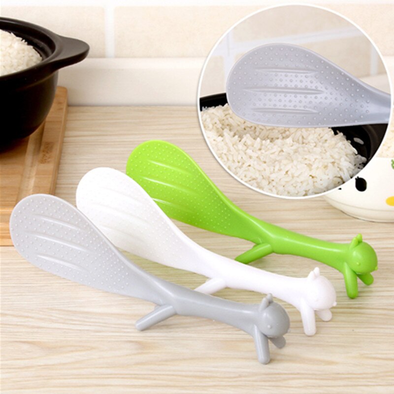 Squirrel Shaped Standable Rice Spatula Non Stick Spoon Food Grade Plastic Rice Spatula Kitchen Cooking Tool Accessories