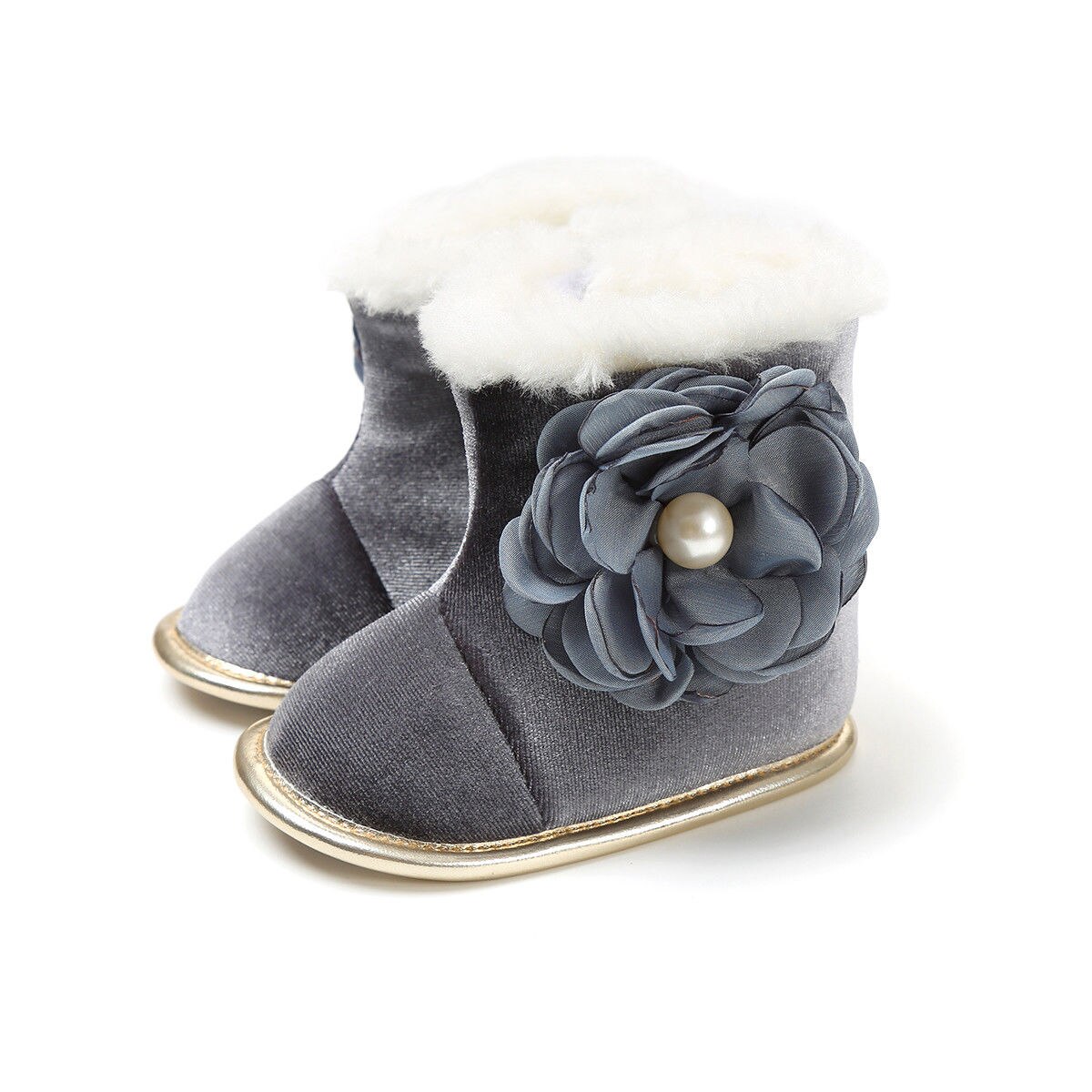 Chaussures de neige antidérapantes pour enfants | Chaussures chaudes et à la , bottines de bébé pour filles et garçons, chaussures plates pour berceau, pour l'hiver: Gris / 0-6 mois