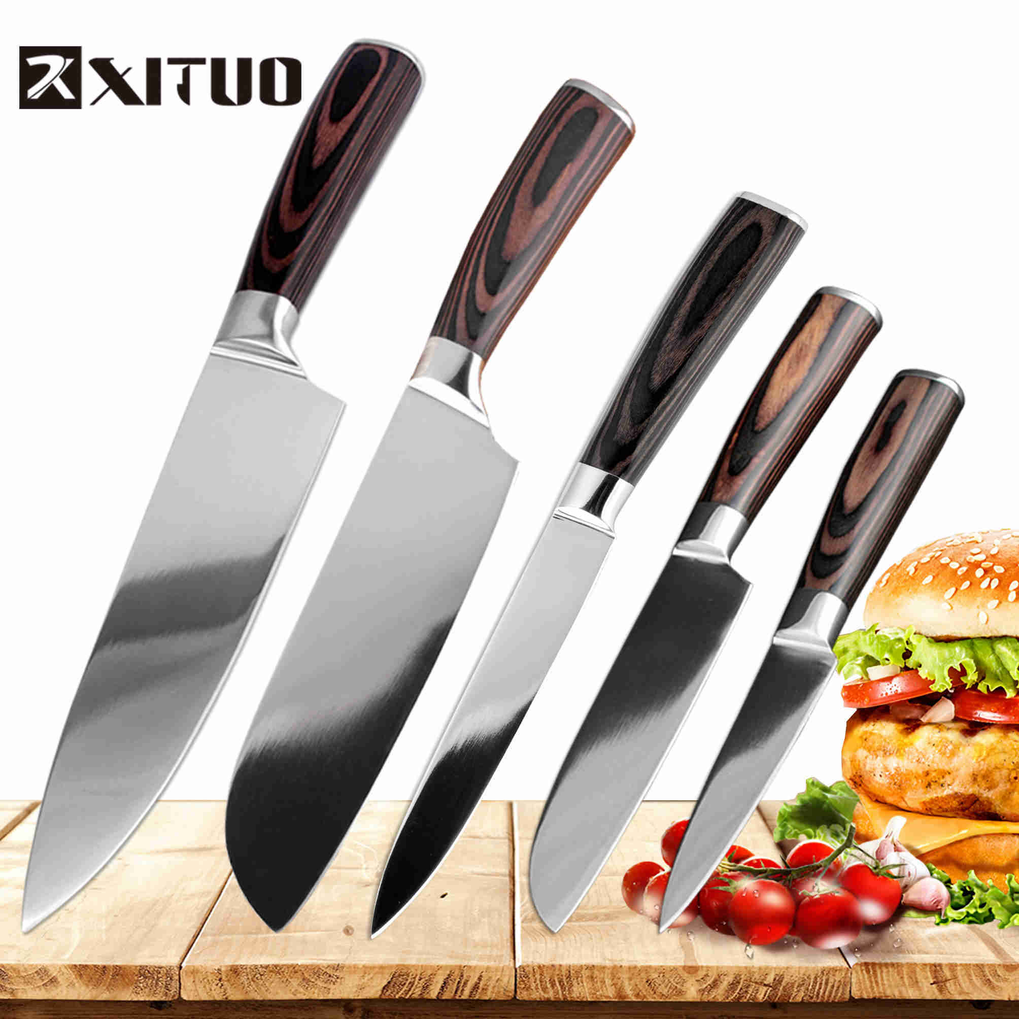 Xituo 7 " +8 " tommer santoku køkkenkniv japansk stålblad barberkniv skarpt højkulstof rustfrit stål skåret kokkens madlavningsværktøj: 5 stk sæt