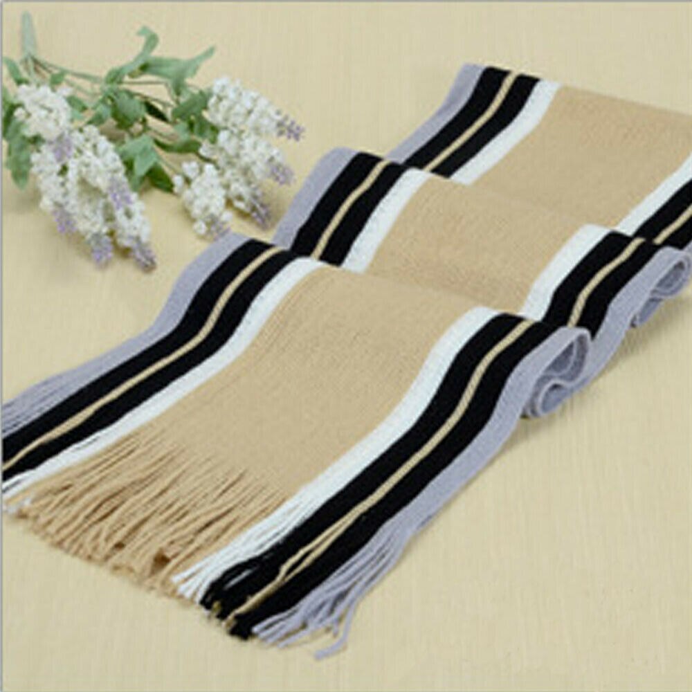 Bufandas clásicas a rayas para hombre, cálido con borla chal de Cachemira, bufanda suave encantadora, color negro, gris, café, rojo, Beige, 180cm, de invierno: Beige