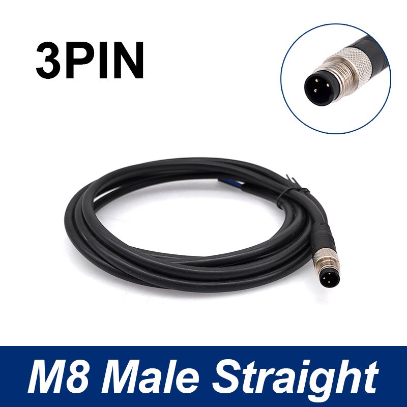 M8 Sensor Connector Cable Waterproof plug Male&amp;Female Straight Angle 4 5 Pin +2m PVC line: 3P Male Straight