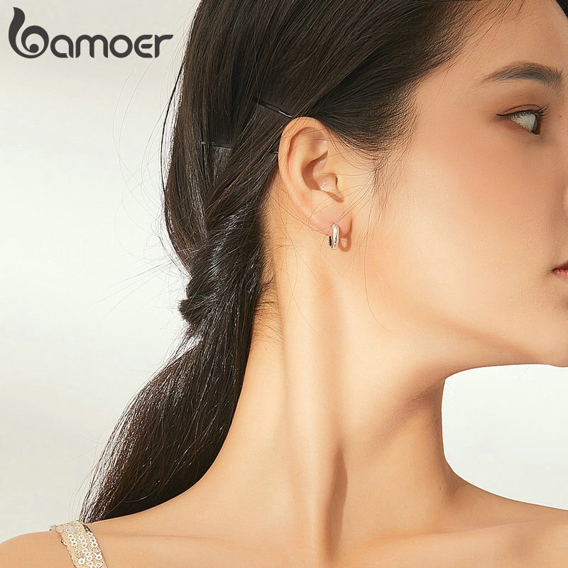 Bamoer Zilver 925 Sieraden Spraking Ster Minimalistische Oor Hoops Oorbellen Voor Vrouwen Sterling Zilveren Fijne Sieraden Pendientes SCE873