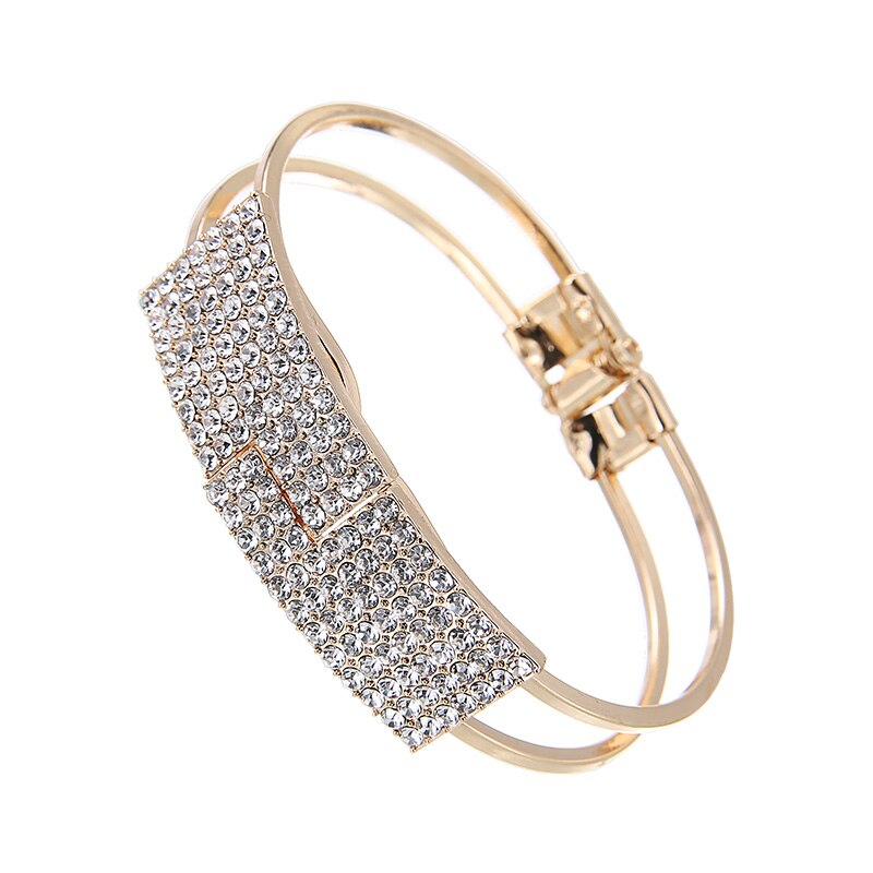 Vrouwen Mode Twee Rij Strass Armband Manchet Starry Brede Armband Bruids Sieraden Goud Kleur Metal Bangle Accessoires