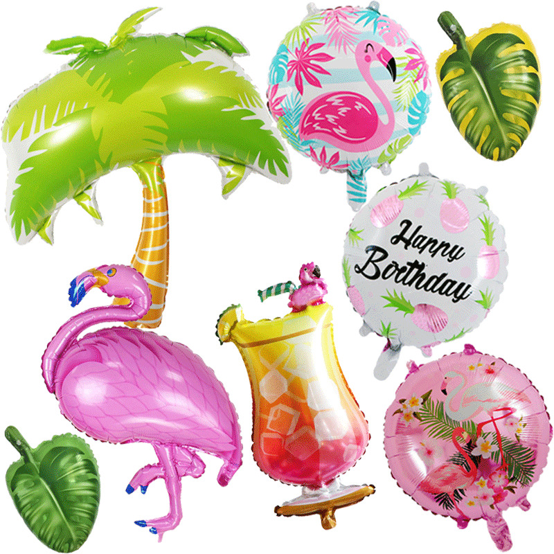 Hawaii Balloon 18-Inch Circle Flamingo Aluminum Film Balloon Flamingo Wine Glass Leaves Balloon Decoration