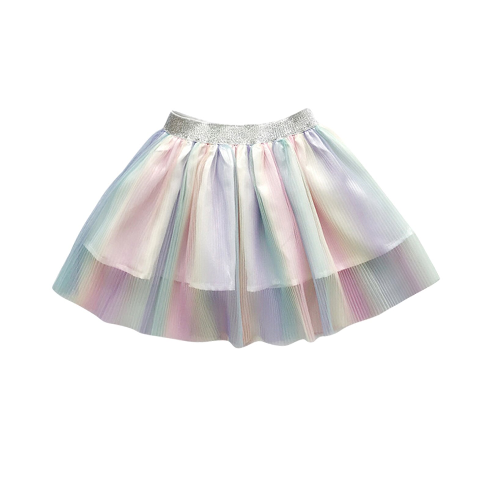 Pudcoco Meisje Regenboog Kleur Korte Rok Multicolor Elastische Glitter Riem Taille Plooirok Verse Kleurrijke Baby Zomer Kleding