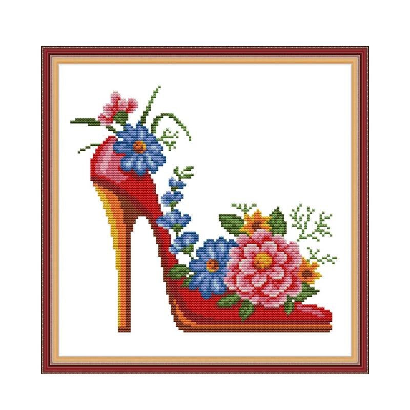 Joy Sunday High Heels Stamped Cross Stitch Kits Embroidery Kit Fabric for Cross Stitch Needles DMC Thread DIY Needlework