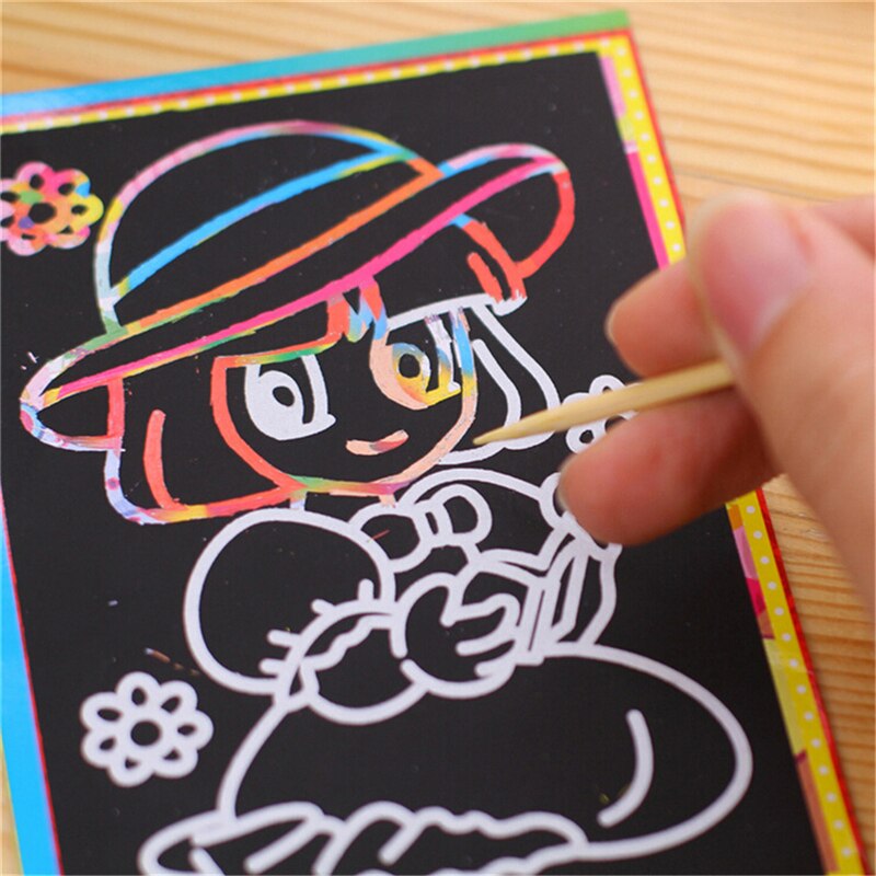 1 Pcs Kleine Maat Kids Schrapen Schilderen Onderwijs Leren Speelgoed Voor Kinderen Scratch Zwart Karton Draw Papier Schets 9*12Cm