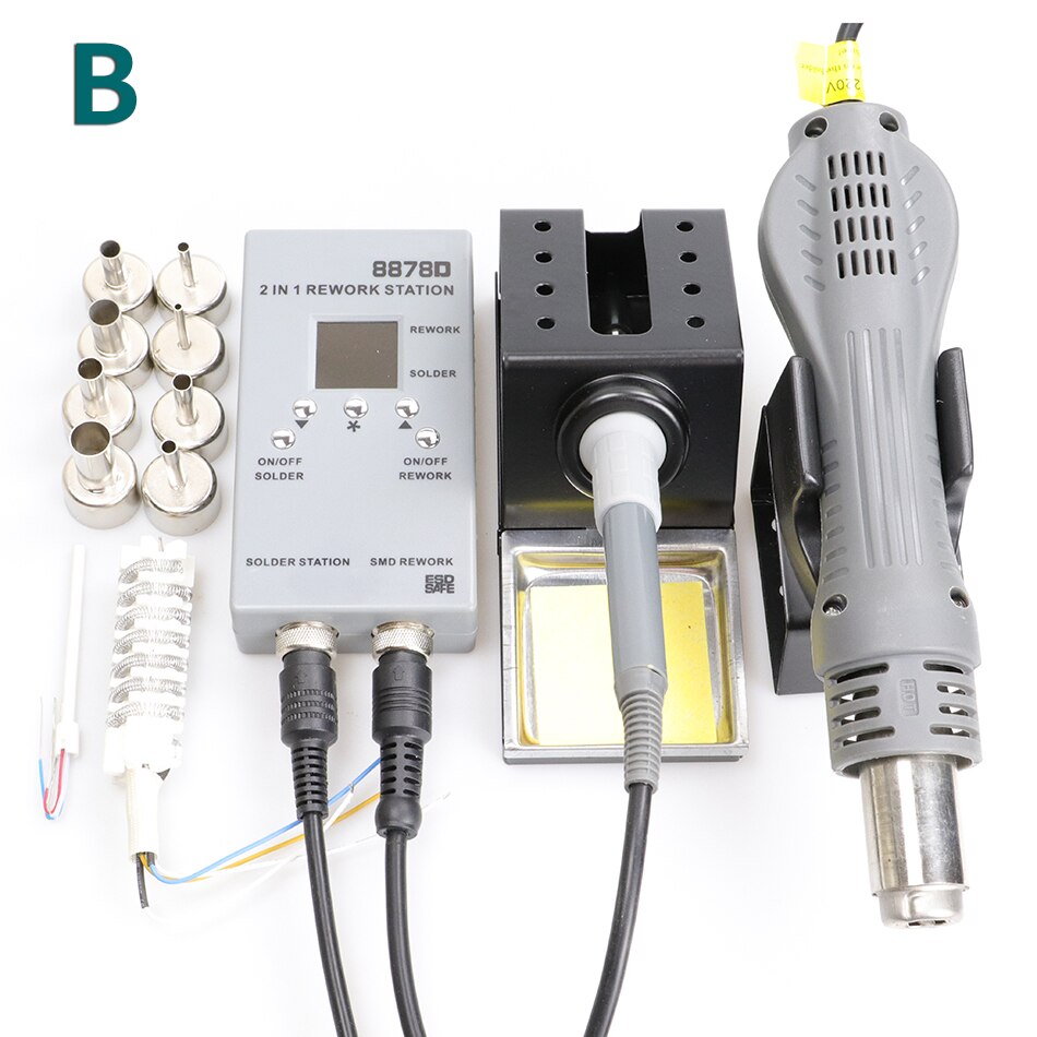 8878D portable desoldering station 2 in 1 air rework station, LED intelligent digital display thermostat soldering iron: B