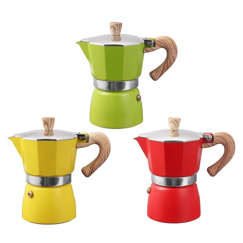 Aluminium italiensk moka espresso kaffemaskine filter komfur pot 3 kopper (gul)