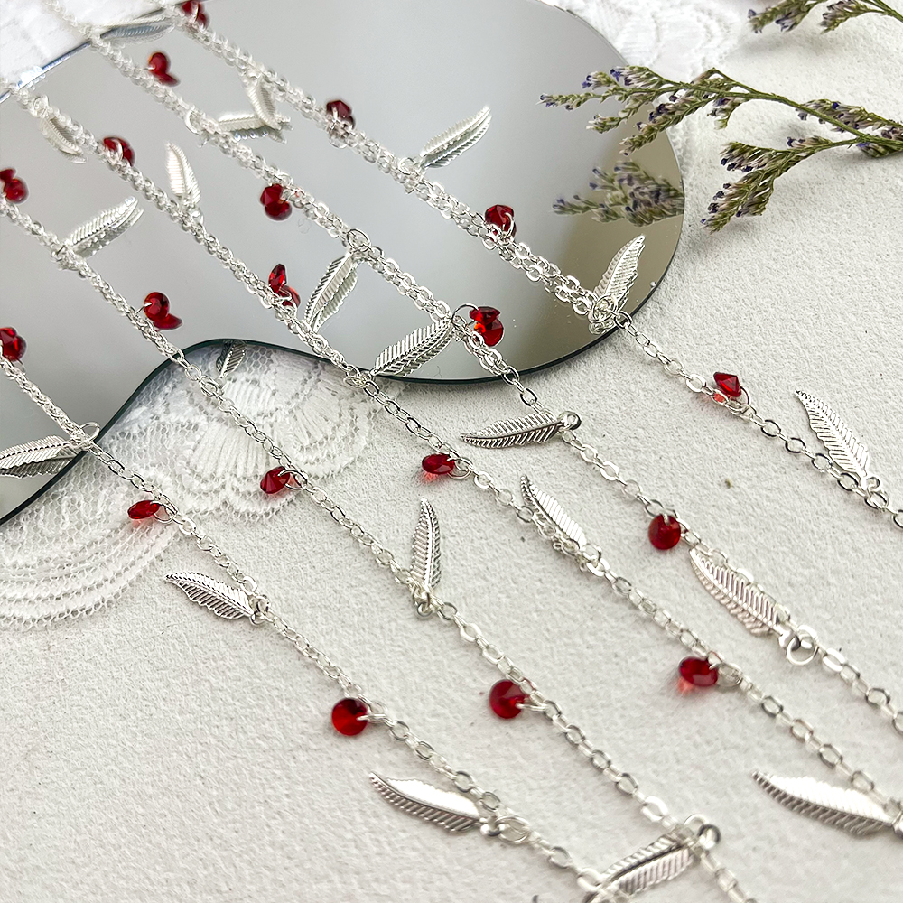 0,5 metros, 1 metro, 2 metros, cadena con cuentas de cristal rojo, cadena de eslabones con dijes, cadenas de cobre, DIY, collar, pulsera, tela, fabricación de joyas: XL / Color