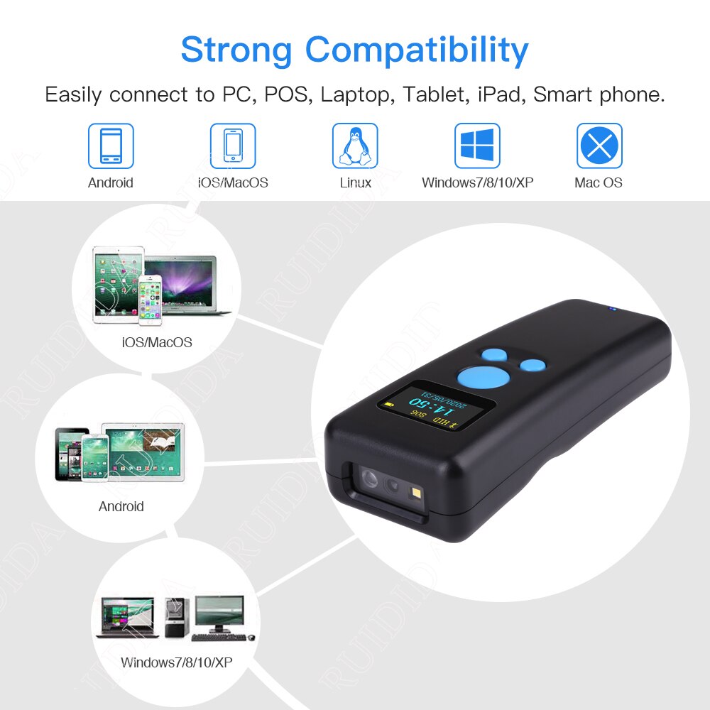 Portable 1D 2D Barcode Scanner Handheld Mini Bluetooth Scanner 2.4G Wireless with Display for Expressman Mobile Phone QR PDF417