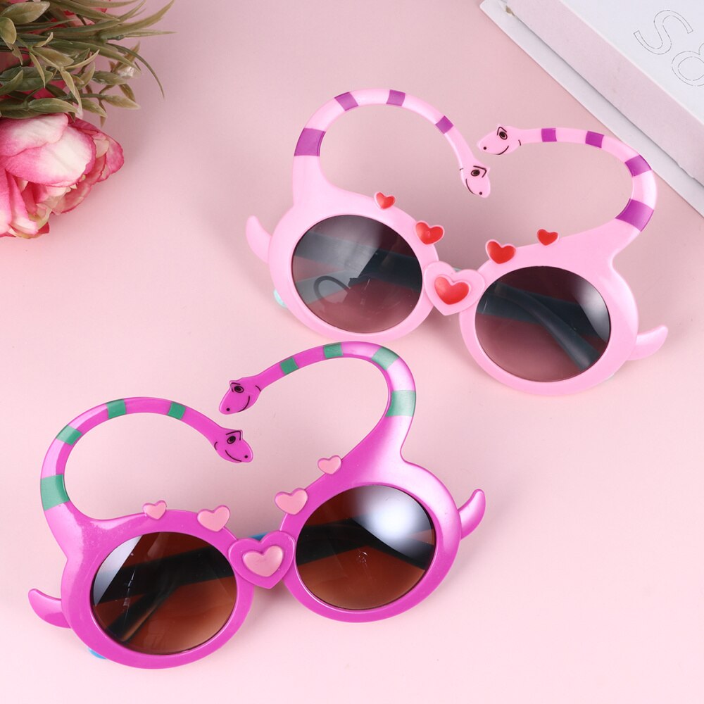 2pcs Long Neck Dinosaurs Sunglasses Cartoon Party Prop Eye Glasses Funny Cosplay Glasses Party Supplies (Red, Yellow)