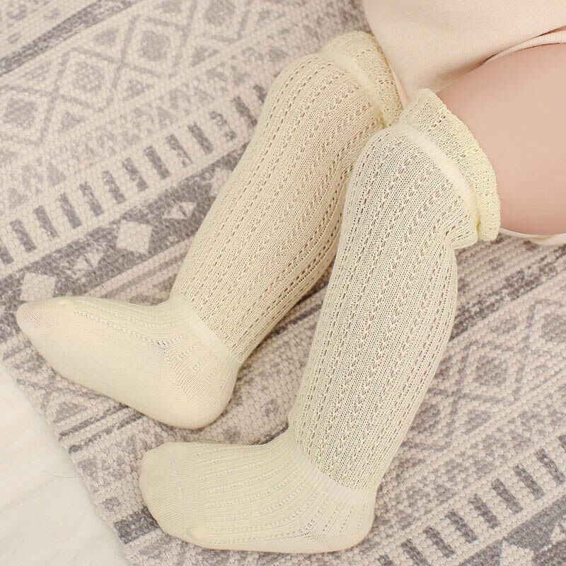 Spitze Rüsche Baby Knie Hohe Socken Einfarbig Sommer Weiche Atmungsaktive Baby Mädchen Socken Kleinkind Kleinkind Lange Rohr Socke Sokken: Gelb