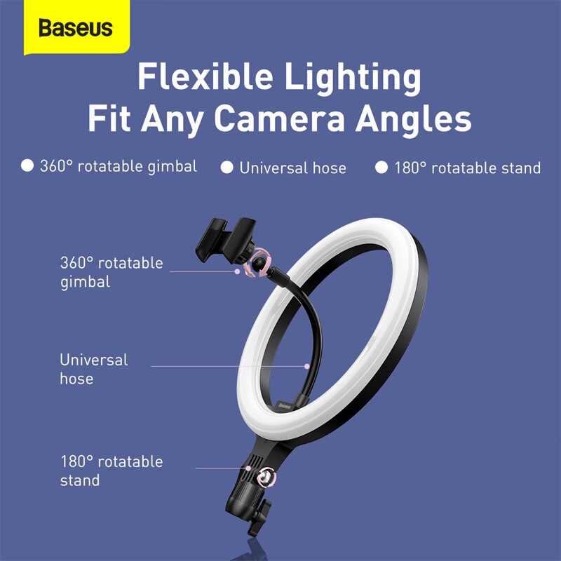 Baseus pode ser escurecido led selfie anel luz & tripé usb selfie luz anel lâmpada grande fotografia ringlight & suporte para celular suporte