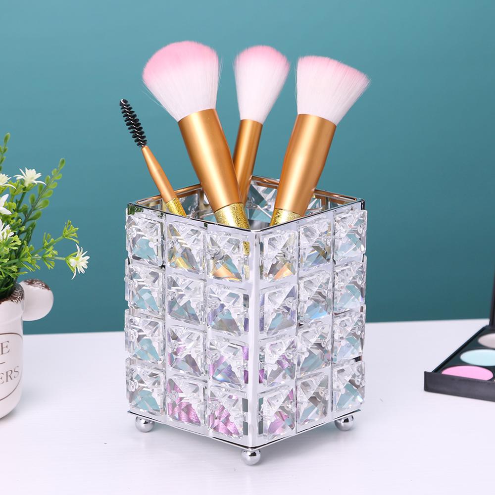 Crystal Makeup Organizer Metal Storage Box European style Eyebrow Pencil Lipstick Holder Makeup Brush Holder Cosmetic Organizer: B  11x10x10cm