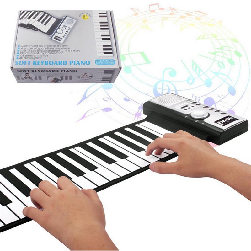 Flexible Piano 61 Keys Electronic Piano Keyboard Silicon Roll Up Piano Sustain Function USB Port With Loud Speaker