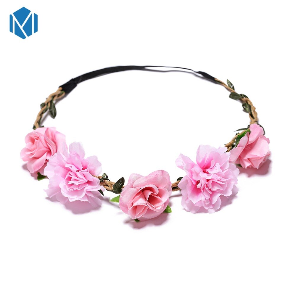 M MISM Beautiful Women Flower Garlands Head Wreaths Bohemia Flower Crown Cherry Blossoms Rose Garland Hair Wreaths Photography