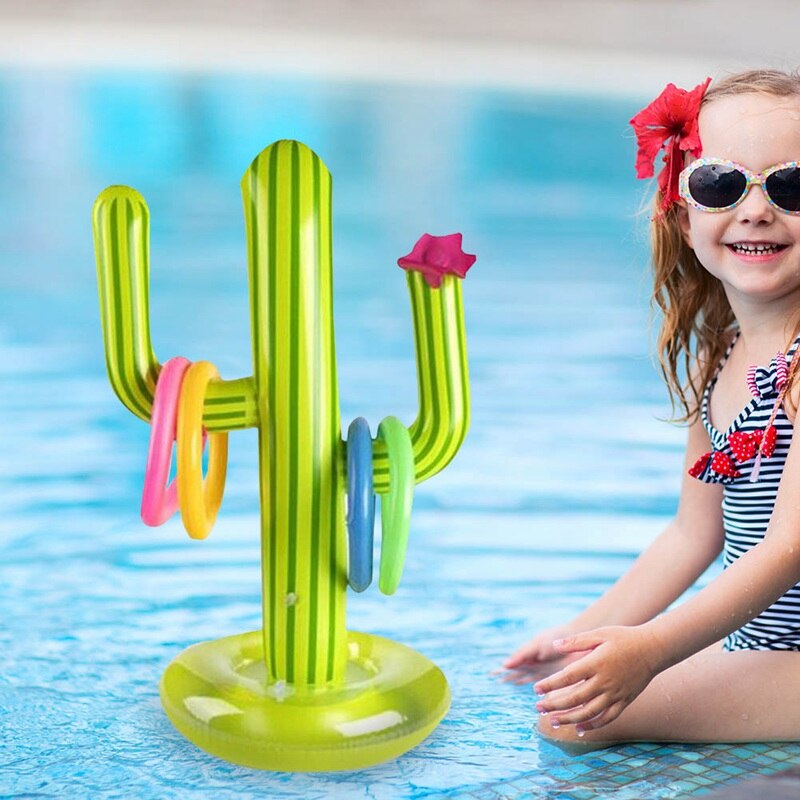 Cactus inflable de verano, juego de lanzamiento de anillo, juego de lanzamiento inflable, suministros de juguetes para fiestas, juegos de interior al aire libre para niños y adultos