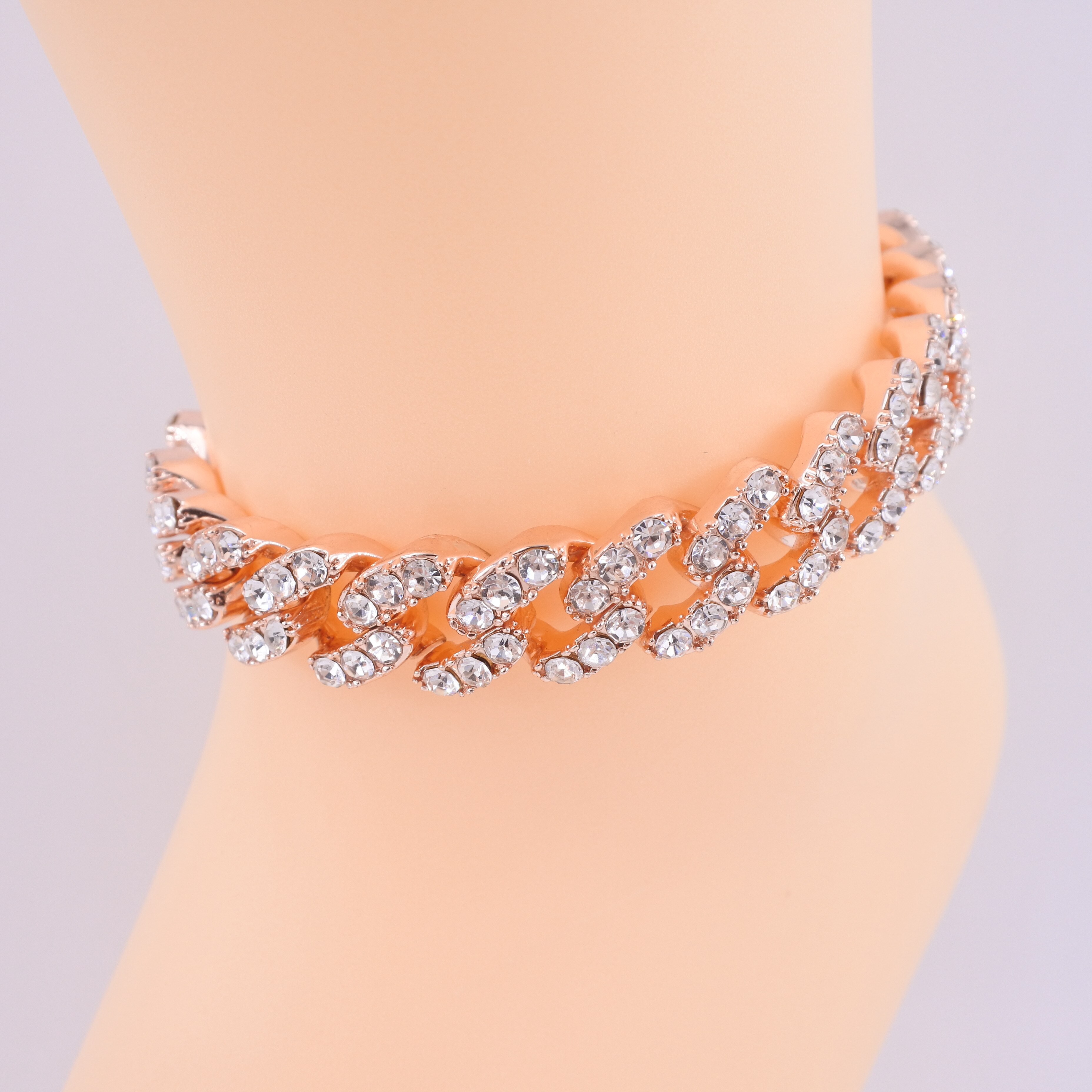 cuban link anklets hip hop women chain foot legs jewelry 12mm cuban chain pink crystal rose gold silver color iced out