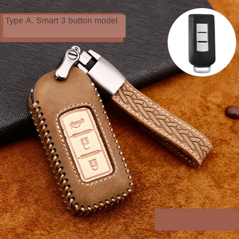 Leather car key case cover keychain For Mitsubishi Outlander Lancer 10 Pajero Sport EX ASX L200 Auto Bag