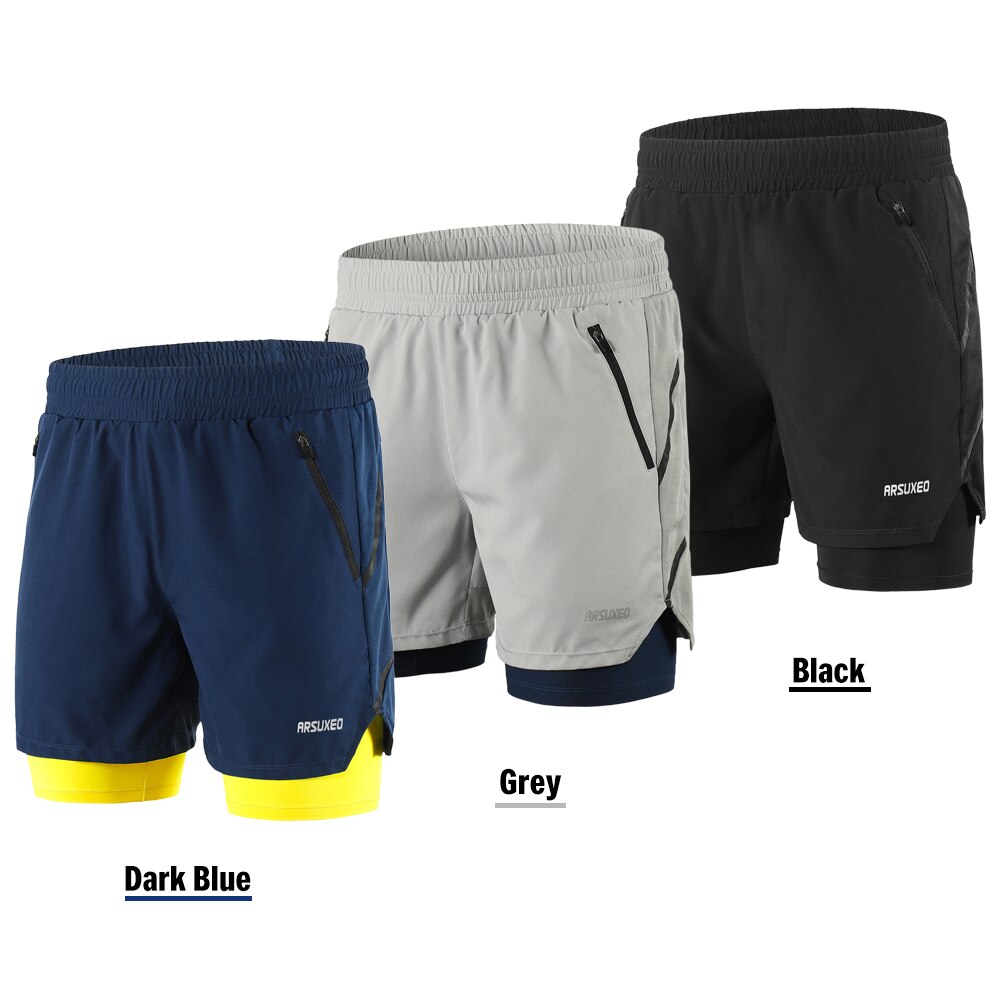 Mannen 2-In-1 Running Shorts Sneldrogende Sport Shorts Ademend Actieve Training Oefening Joggen Fietsen Shorts langer Liner