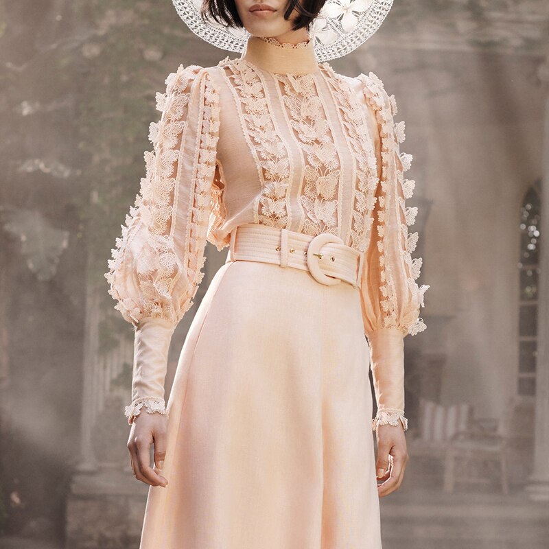 Damen Bluse Mit Perlen Und Spitze | Langarm Zweiteiliges Oberteil