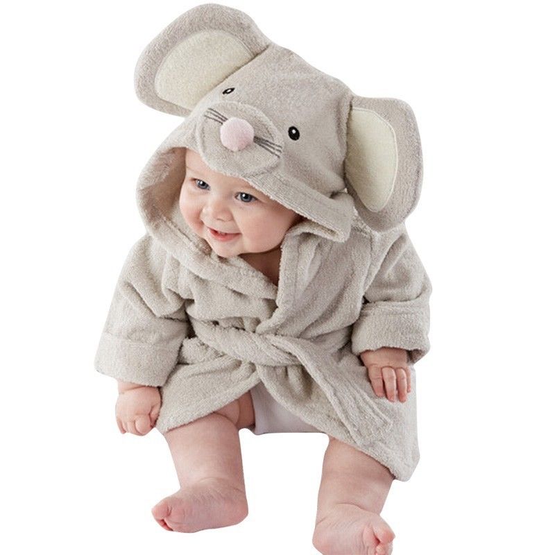 Nyfödd spädbarn barn unisex morgonrock tecknat djur baby huva badrock badhandduk badfrotté badrock