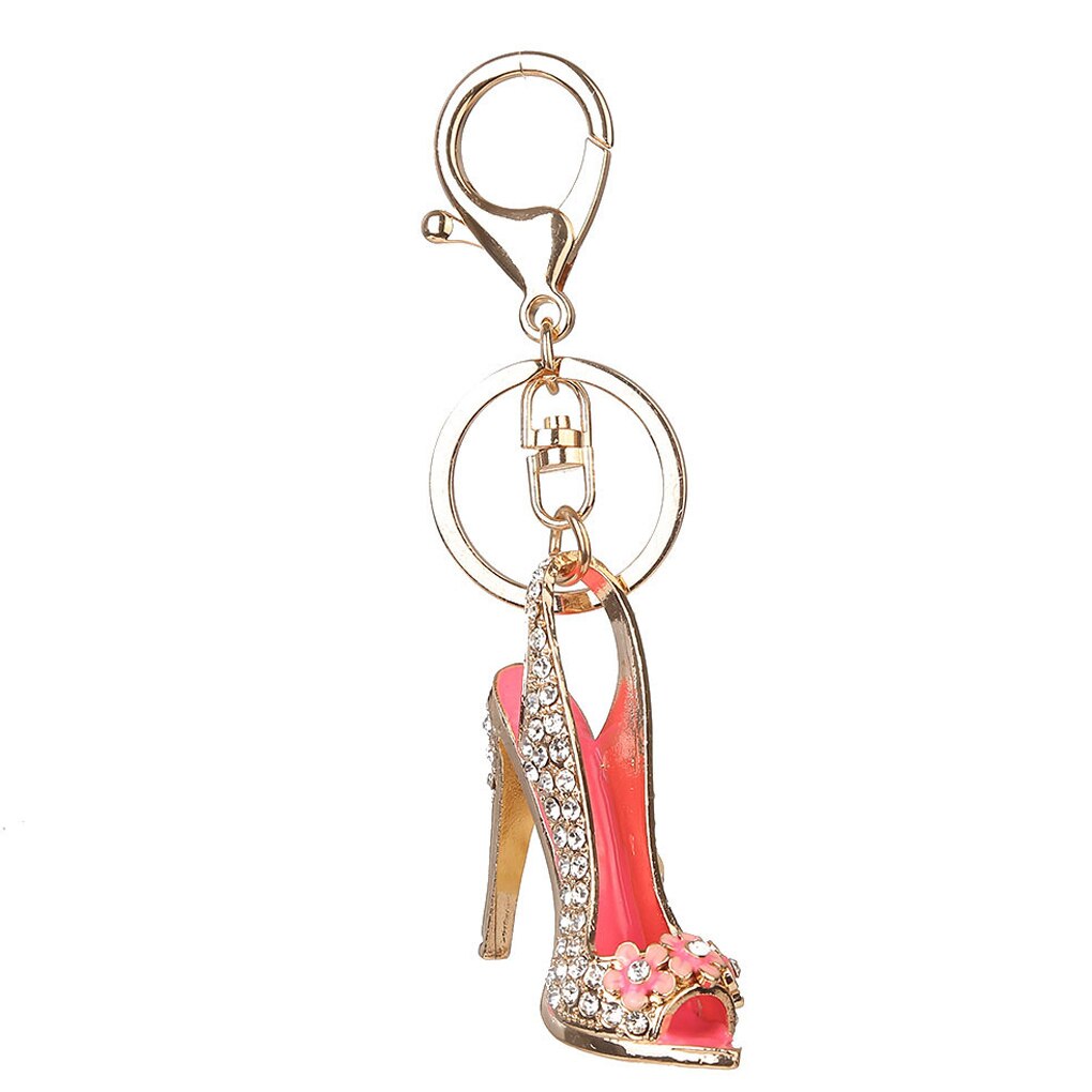 1PC Alloy Key Ring High Heel Shoe Keychain Rhinestone Crystal Purse Car Key Chain Girl Bag Decorative