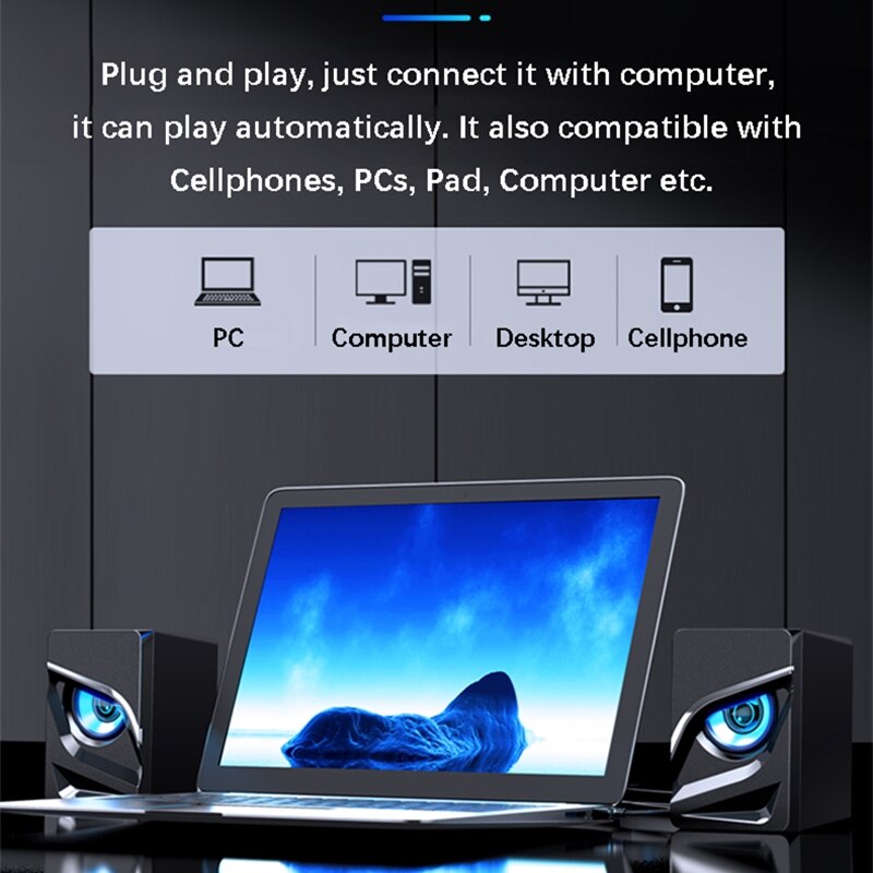 V-128 Pc Gaming Speakers Led Light Heavy Bass Audio Hifi Stereo Geluid Desktop Soundbox Computer Speakers Usb Aangedreven Met Schakelaar