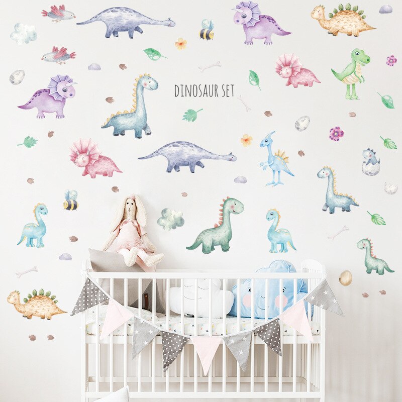 Cartoon Dinosaurus Set Muurstickers Voor Kinderen Kamers Nursery Muur Decor Verwijderbare Decals Voor Nursery Home Decor Vinyl Art Muurschilderingen