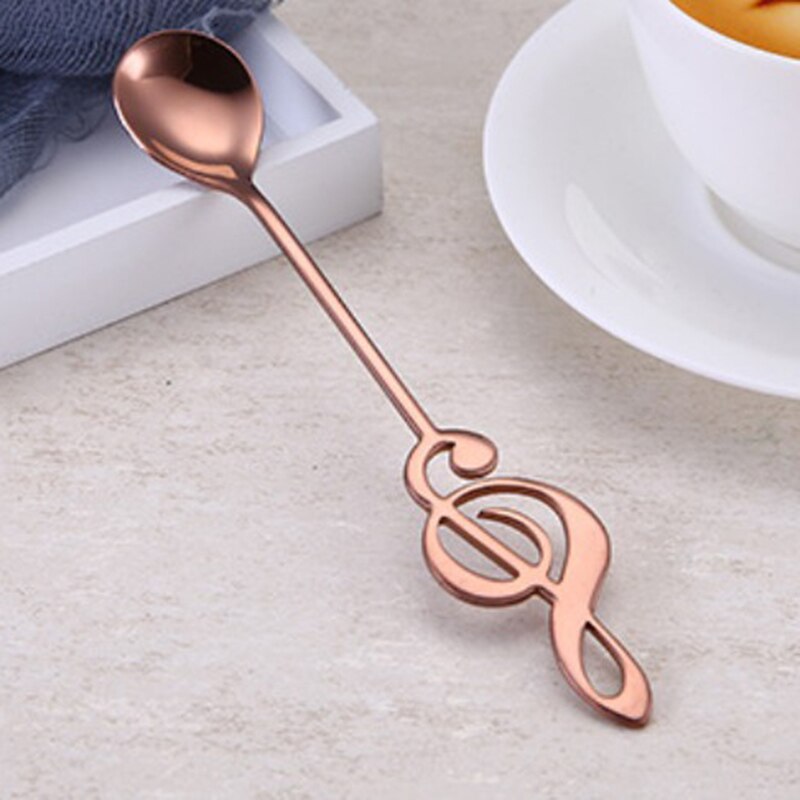 S Rvs Muzieknoot Koffie Roeren Lepel Suiker Ijs Mok Dessert Thee Lepel: Rose Gold