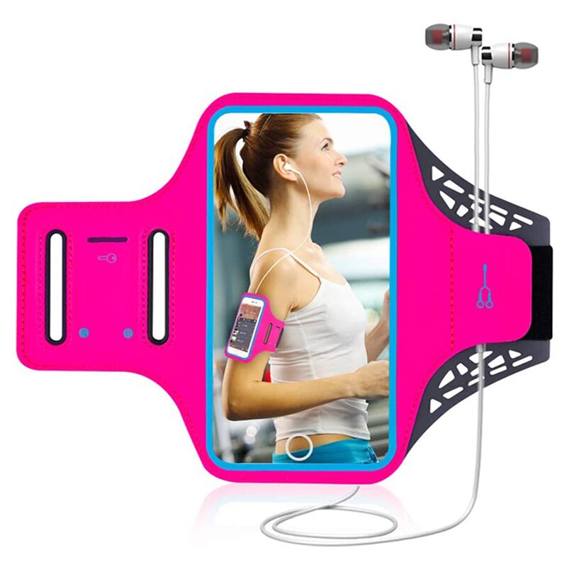 -universele waterdichte telefoonarmhouder met verstelbare houder voor sport, wandelen, fietsen, houder met vingerafdruktoets: Roze
