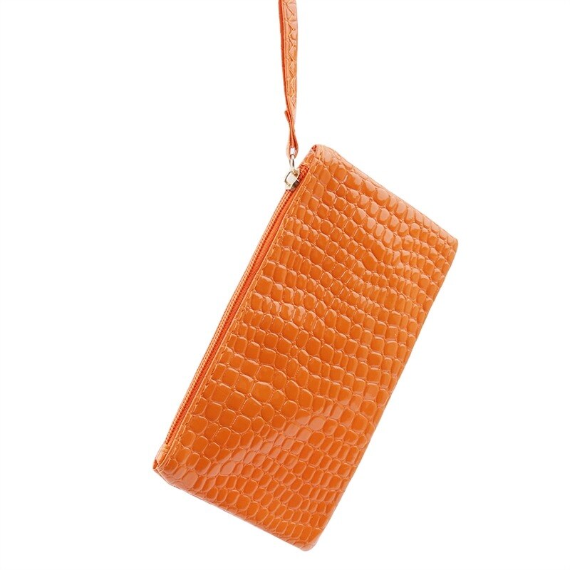 Lang pung pu læder konvolut pung clutch håndtaske taske mønt punge bolsos femenina: Orange