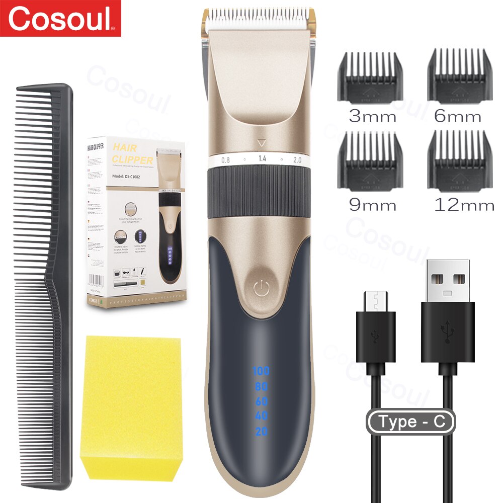 Haarschneidemaschine, elektrischer Friseur, Haarschneider für Männer, Erwachsene, Kinder, kabellos, wiederaufladbar, Haarschneidemaschine, professionell: Black