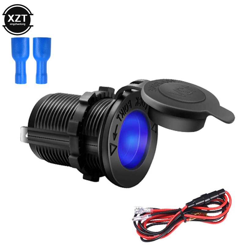12V 120W Motorcycle Car Boat Tractor Accessory Waterproof Cigarette Lighter Power Socket LED Plug Outlet Charging Mobile phone: Blue with cable