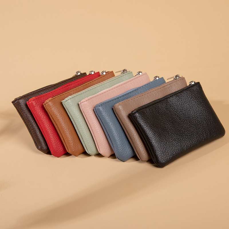 Ultradünne mini-geldbörse mit litschi-muster, reißverschluss, retro-tasche für damen, münzbeutel aus pu-leder, schlüsselanhänger-clutch