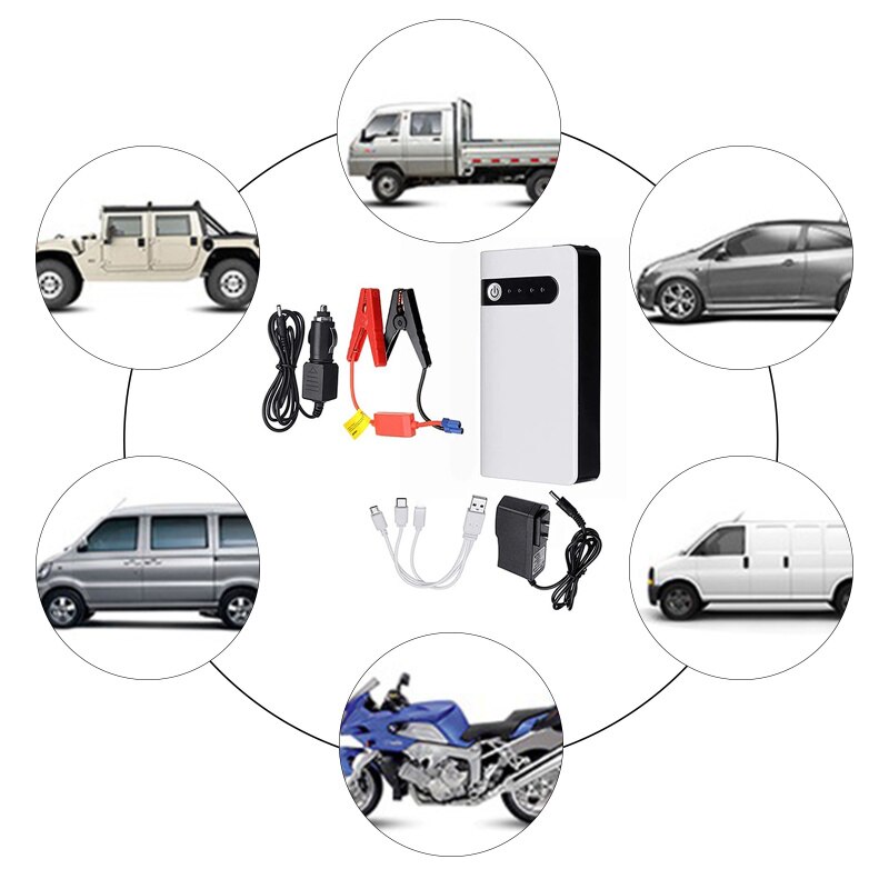 12V 20000mAh Portable Car Jump Starter Emergency Battery Booster Powerbank Waterproof 3-In-1 USB Port With LED Flashlight