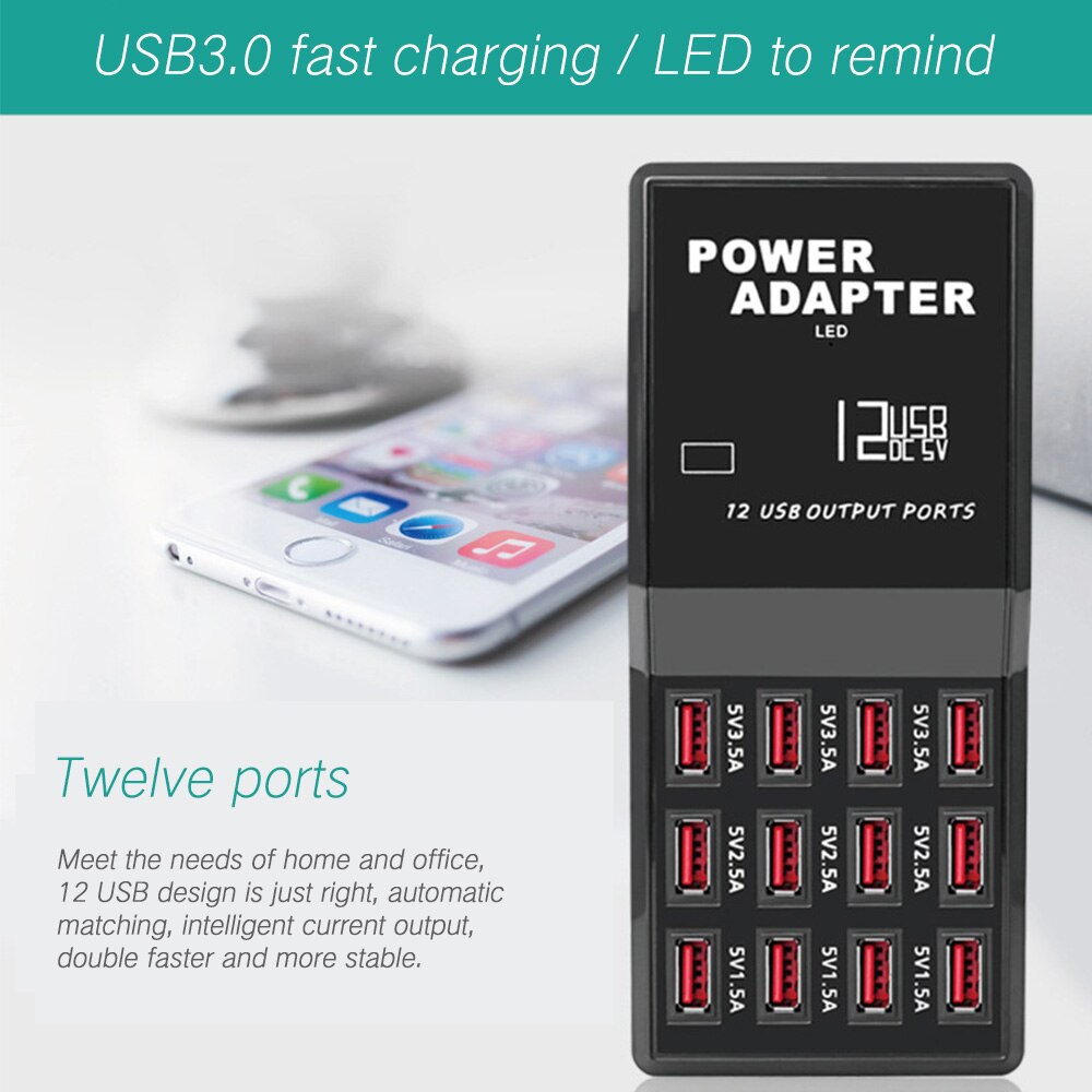Multi Device Charger Universal USB Charging Station 12 Port Charger Station For Cell Phone Tablet Smartphone Desktop Charger SD